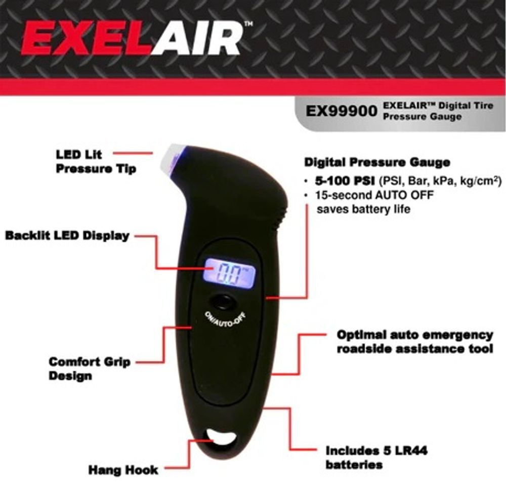 Milton EXELAIR Digital Tire Gauge, LED Light Tip, 5-100 PSI, large image number 2