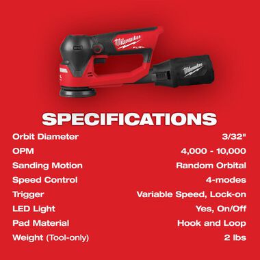 Milwaukee M12 FUEL 3 Inch Random Orbital Detail Sander (Bare Tool  