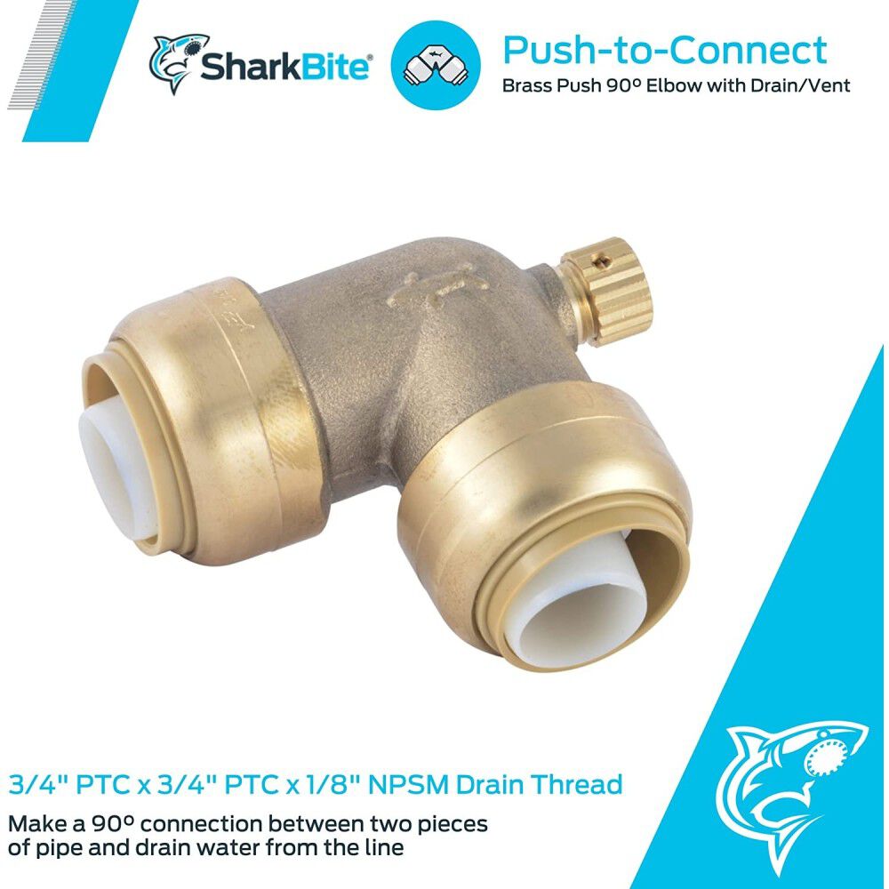 Sharkbite 3/4in x 3/4in x 1/8in NPSM Brass 90 Deg Elbow, large image number 2