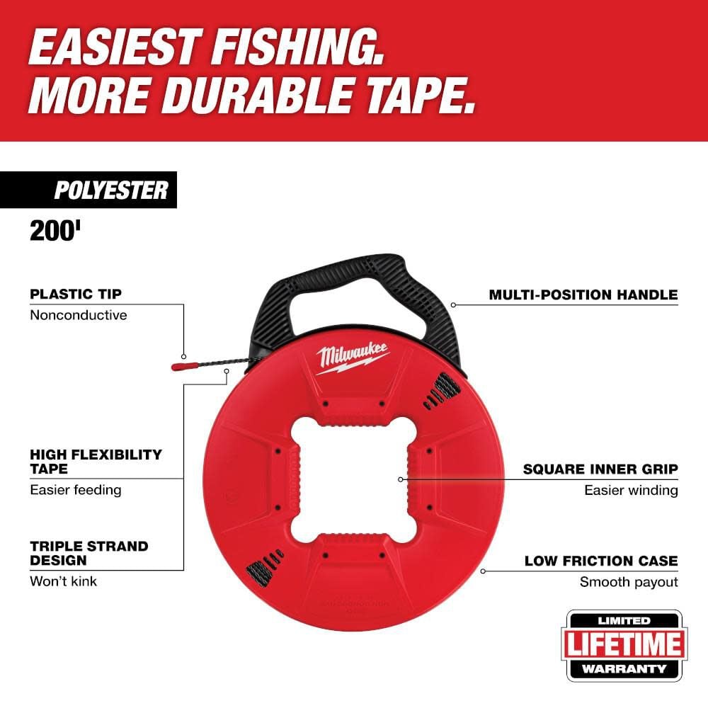Milwaukee 200 Ft Polyester Fish Tape With Non Conductive Tip 48 22 4167 - Image 2
