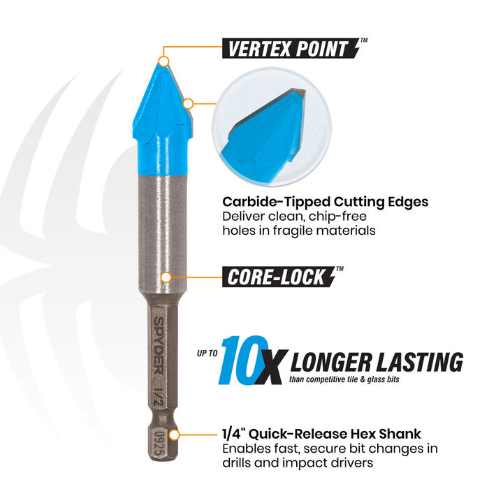 Spyder 3.5 Inch Tile & Glass Drill Bit Set, Carbide-Tipped, 5 Pieces, large image number 1