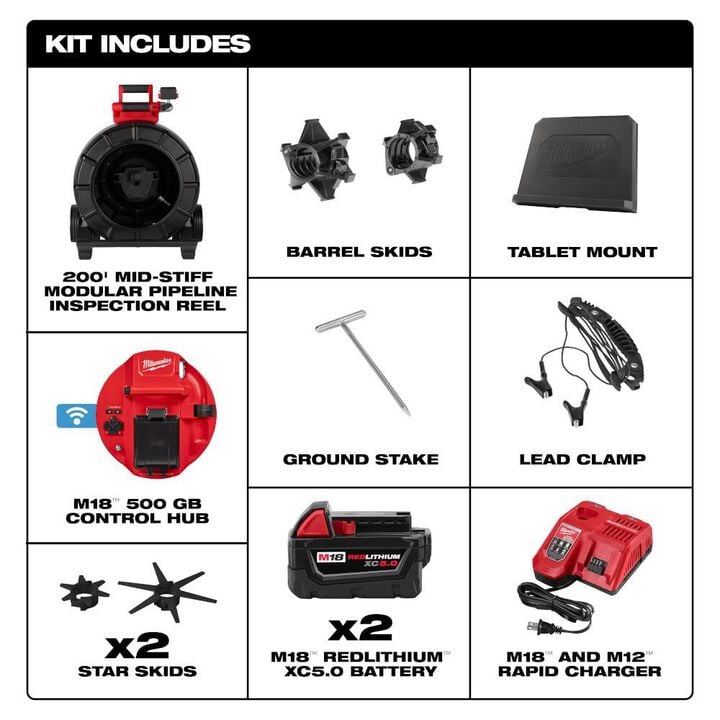 Milwaukee M18 200 Ft. Mid-Stiff Modular Pipeline Inspection System Kit, large image number 2