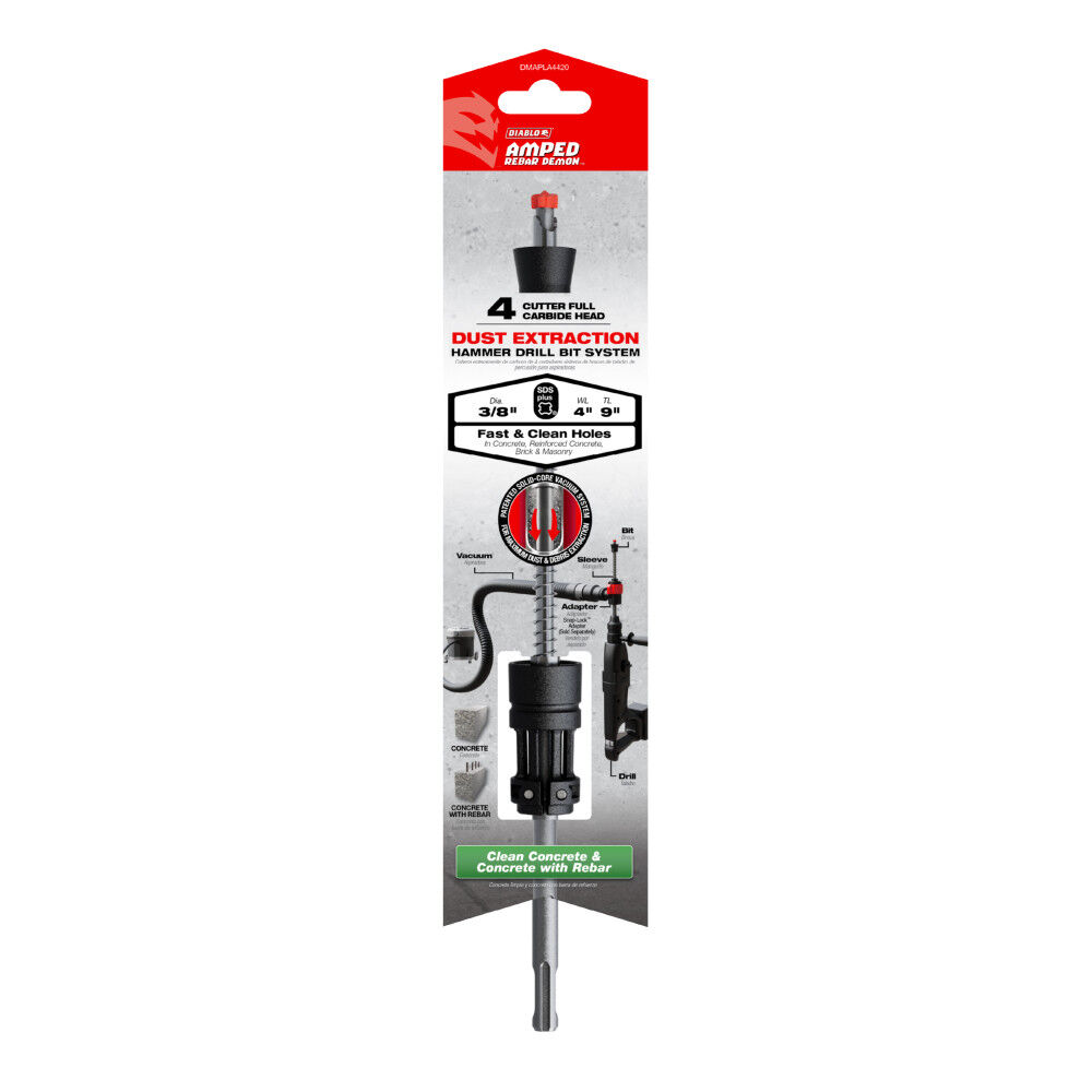 Diablo Tools AMPED Rebar Demon 3/8 Inch x 4 Inch x 9 Inch SDS-Plus 4-Cutter FCH Dust Extraction Hammer Drill Bit, large image number 5