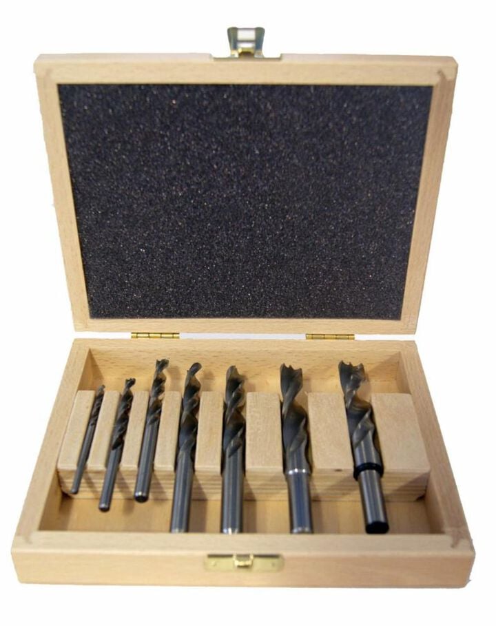 Fisch 7 Piece HSS Brad Point Bit Set in Wooden Box 1/8in - 1/2in Diameter