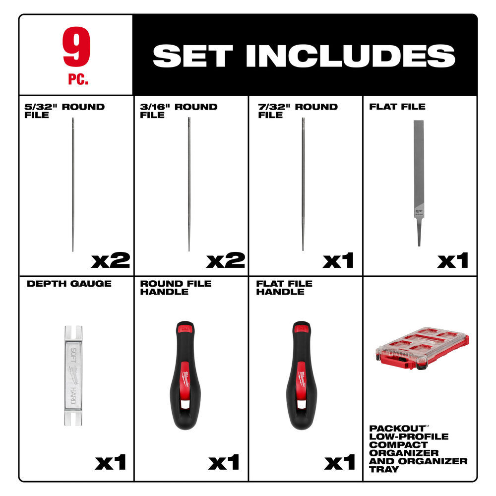 Milwaukee Saw Chain Sharpening Set with PACKOUT Low-Profile Compact Organizer, 9 Pieces, large image number 4