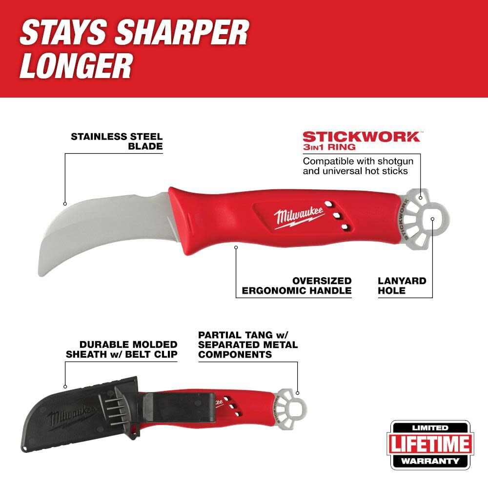 Milwaukee Lineman's Hawkbill Knife with STICKWORK 3in1 Ring 4822