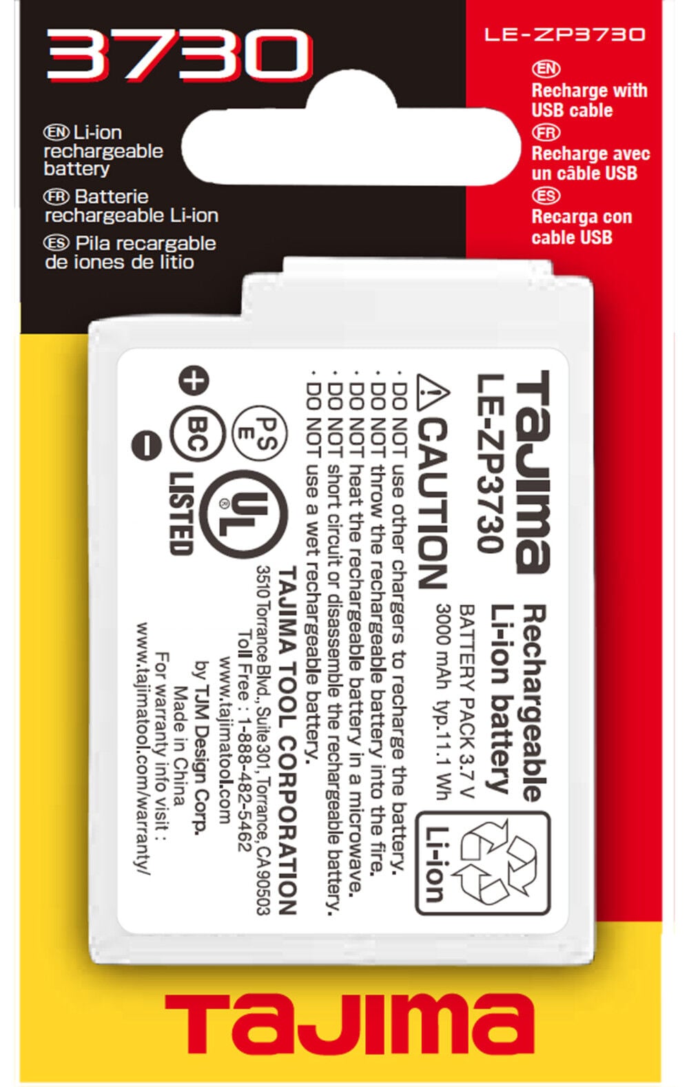 Tajima 3.7V 3Ah  Lithium Ion Power Tool Battery Pack, large image number 2