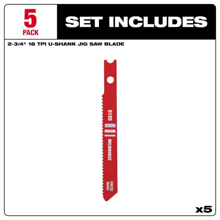 Milwaukee 2-3/4 in. 18 TPI High Speed Steel Jig Saw Blade 5PK, large image number 2