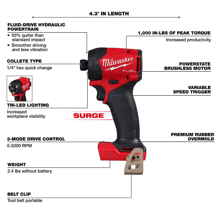 Milwaukee M18 FUEL SURGE 1/4 Inch Hex Hydraulic Driver (Bare Tool), large image number 5