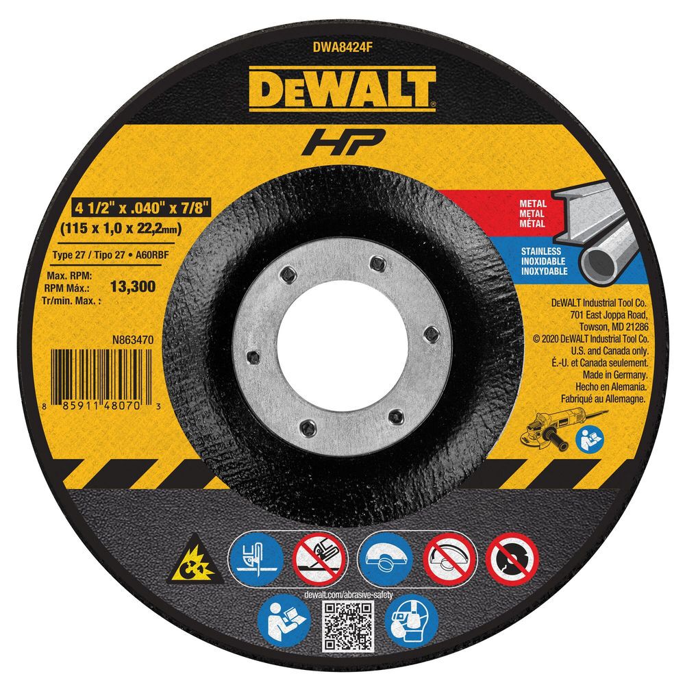 DEWALT 4-1/2 x .040 x 7/8 T27 HP Cut-Off Wheel, large image number 1
