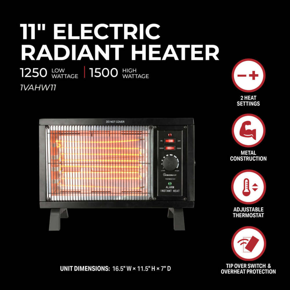 VisionAir 11 In. 120/1500W 5118 Btu 96 Sq-Ft. Radiant Heater, large image number 4