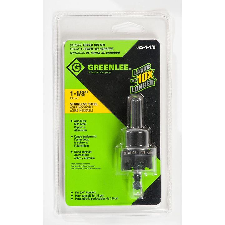 Greenlee Hole Cutter 8 Gauge 1/2in x 1 1/8in Carbide Tipped, large image number 1