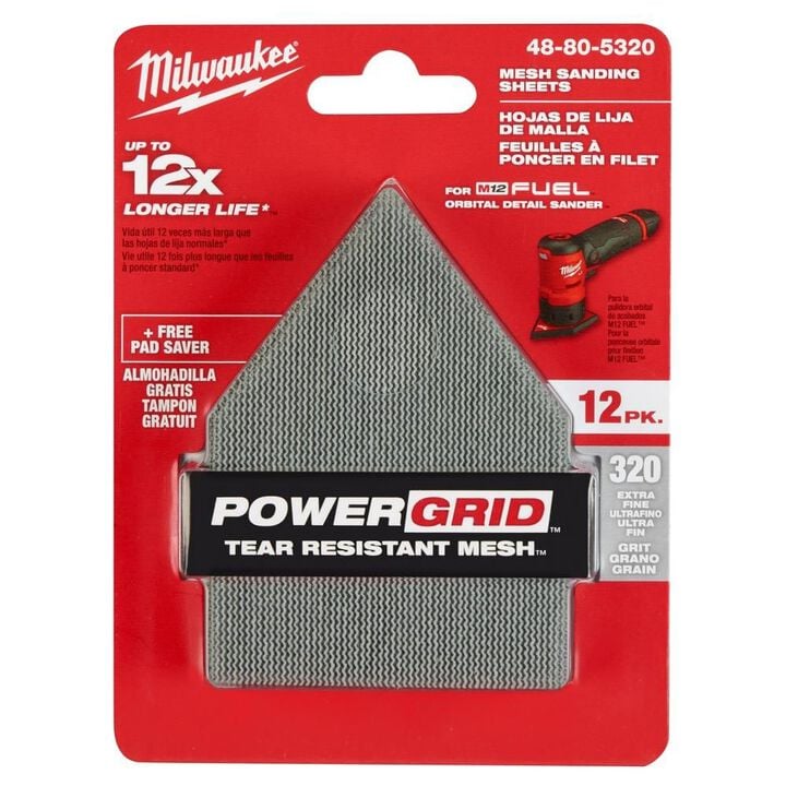 Milwaukee 320 Grit Mesh Sanding Sheets for M12 Orbital Detail Sander 12pk, large image number 10