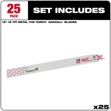 Milwaukee 12 in. 18 TPI THE TORCH SAWZALL Blade 25PK, large image number 1