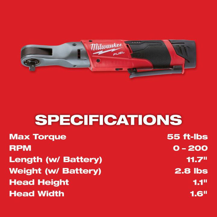 Milwaukee M12 FUEL  Ratchet 2 Battery Kit, large image number 7