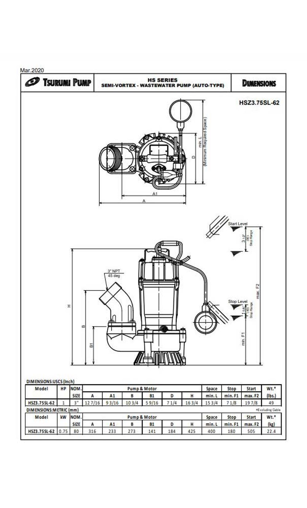 Tsurumi HS3Z.75SL Automatic Electric Submersible Pump, large image number 3