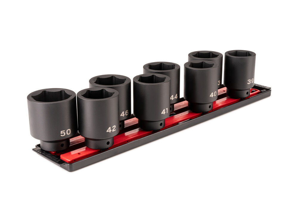 Tekton 1/2 Inch Drive Deep 6 Point Impact Socket Set, Rails, 8 Pieces 39-50 mm, large image number 1