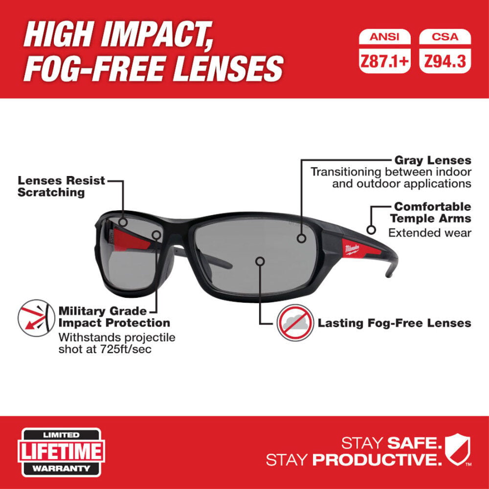 Milwaukee Performance Safety Glasses - Gray Fog-Free Lenses (Polybag), large image number 9