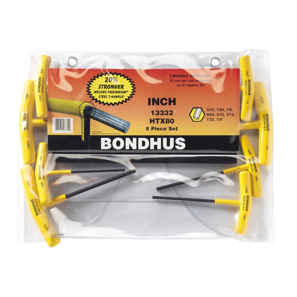 Bondhus 3/32In - 1/4In 8pc T-Handle Hex Bit Set, large image number 1