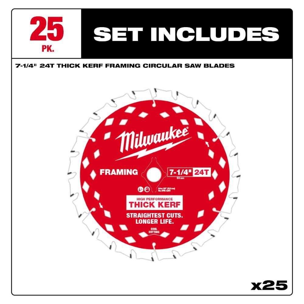 Milwaukee 7 1 4 Inch 24t Thick Kerf Framing Circular Saw Blade Contractor Pack 25 Pack 48 40 2740 Simolary simolary.com 7