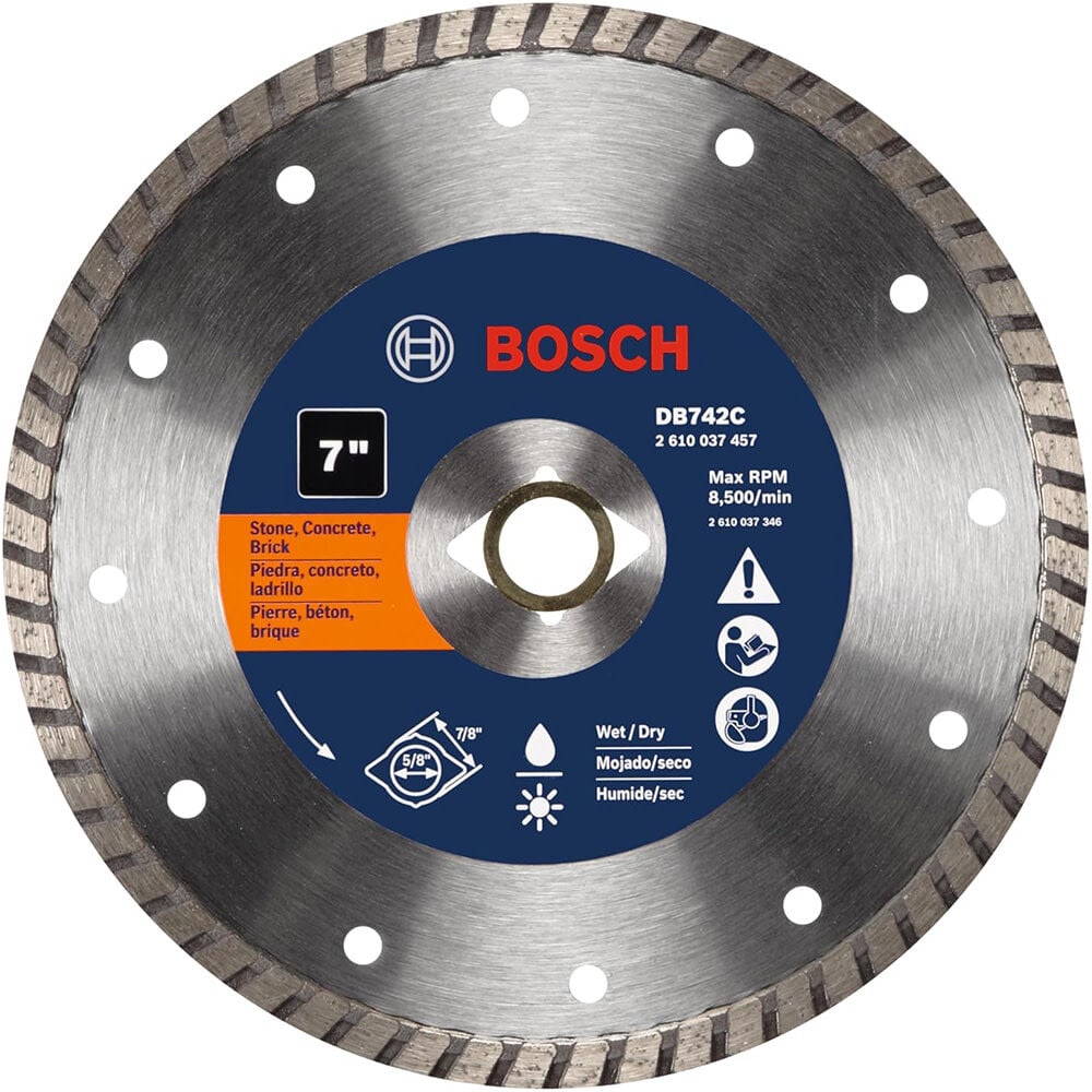 Bosch 7 Inch Premium Turbo Rim Diamond Blade for Smooth Cuts in General Purpose Concrete – DB742C
