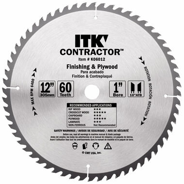 CMT 10 Inch 60 Tooth Finishing Blade, large image number 0