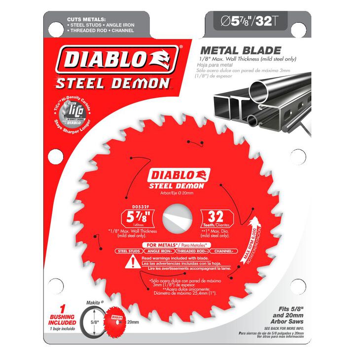 Diablo Tools 5-7/8 inch x 32 Tooth TCG Steel Demon Medium Metal Cutting Trim Saw Blade with 20mm & 5/8 inch Arbor, large image number 1