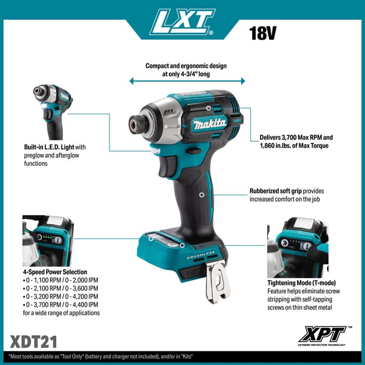 Makita Makita XDT21T 18V LXT Lithium-Ion Brushless Cordless Quick-Shift Mode 4-Speed Impact Driver Kit (5.0Ah), large image number 1