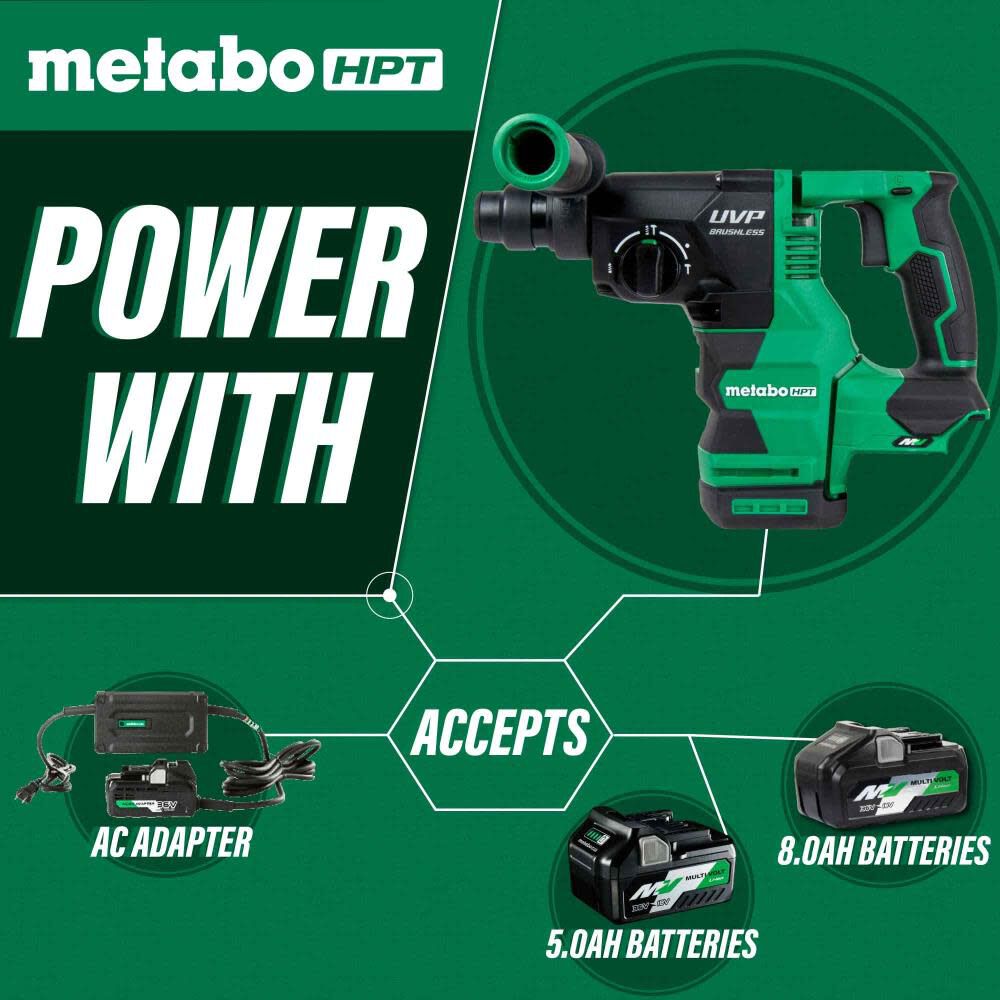 Metabo HPT 36V MultiVolt 1-1/8 Inch SDS PLUS Rotary Hammer with UVP (Bare Tool), large image number 3