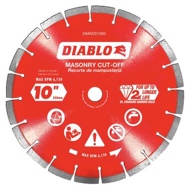 Diablo Tools 10in Diamond Segmented Cut-Off Discs for Masonry
