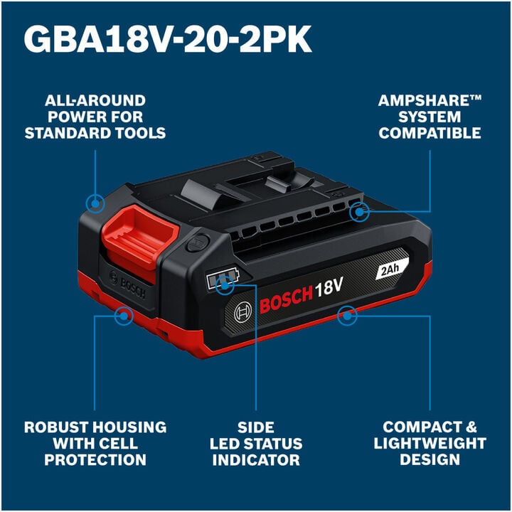 Bosch 18V Lithium-Ion 2 Ah Batteries 2 Packs, large image number 1