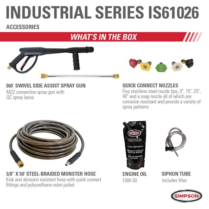 Simpson Industrial Series 3500 PSI 4.0 GPM Gas Powered Cold Water Pressure Washer with 5 Spray Tips, large image number 5