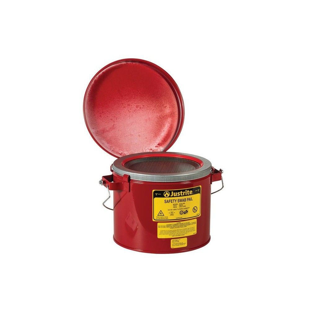 Justrite 6 Quart Red Steel Hinged Cover Swab Pail, large image number 2