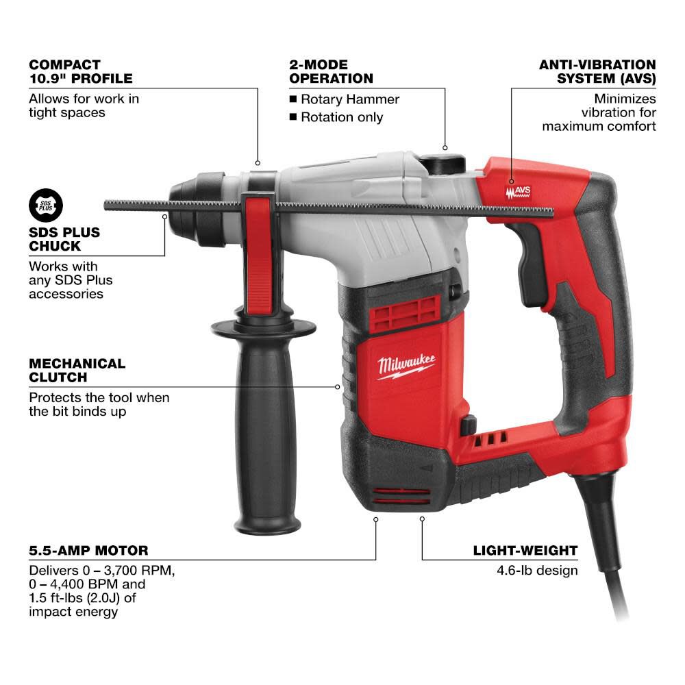 Milwaukee 5.5 AMP 5 8inch Keyed Chuck SDS Plus Rotary Hammer 5263 21 Acme Tools