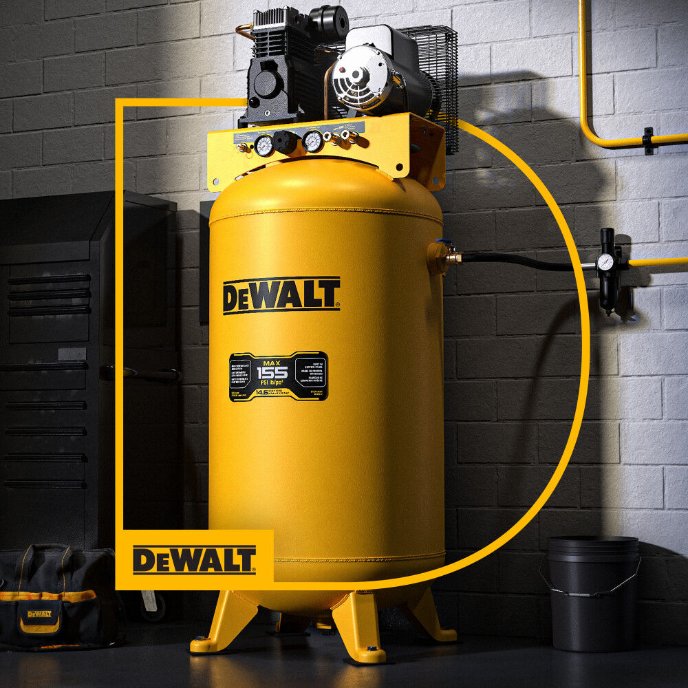 DEWALT 80-Gallon High-Flow 5 HP 155 PSI Cast Iron Oil-Lubricated Belt Drive Stationary Air Compressor, large image number 14