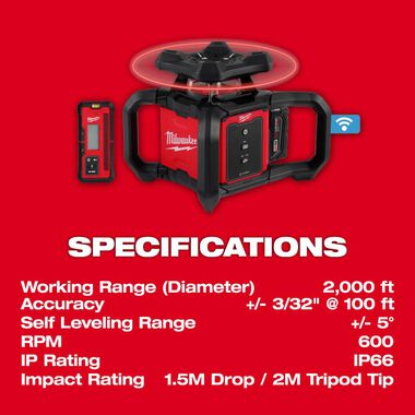 Milwaukee M18 Red Exterior Rotary Laser Level Kit with Receiver, Tripod, & Grade Rod, large image number 3
