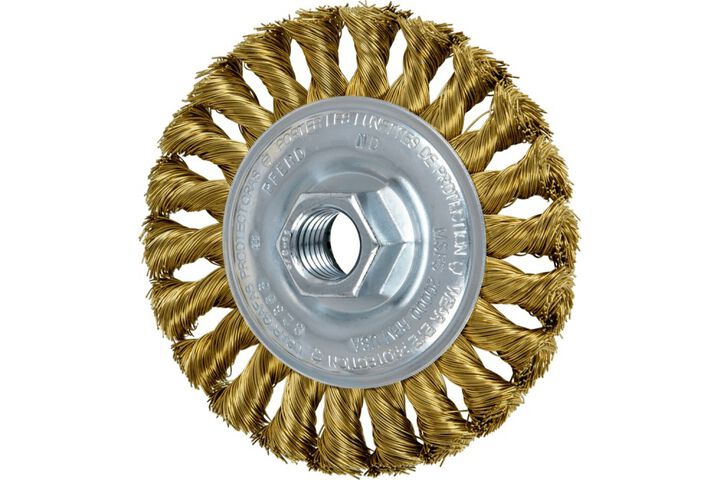 Pferd Standard Twist Knot Wire Wheel Brush 4 Inch Diameter .014 Stainless Steel 5/8-11 Inch Thread, large image number 0