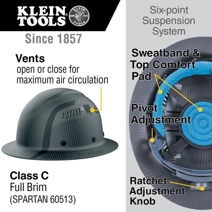 Klein Tools Carbon Fiber Full Brim Hard Hat, Spartan, large image number 1