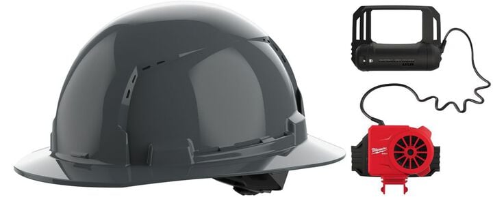 Milwaukee BOLT Full Brim Vented Hard Hat with 4pt Ratcheting Suspension Type 1 Class C & Cooling Fan Gray