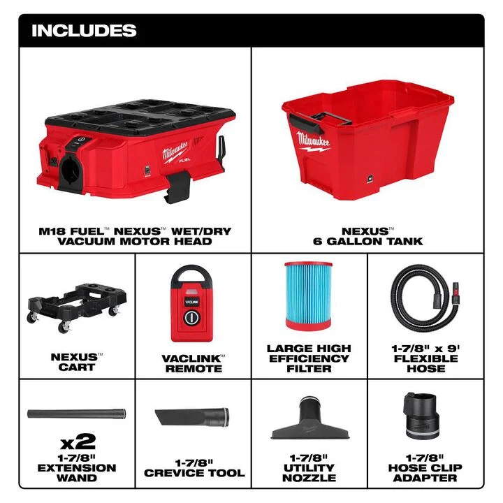Milwaukee M18 FUEL NEXUS 6 Gallon Wet/Dry Vacuum with PACKOUT Compatibility and VACLINK (Bare Tool), large image number 1