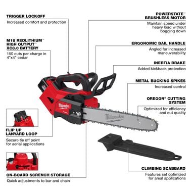 Milwaukee M18 FUEL 14inch Top Handle Chainsaw 2 Battery Kit, large image number 3