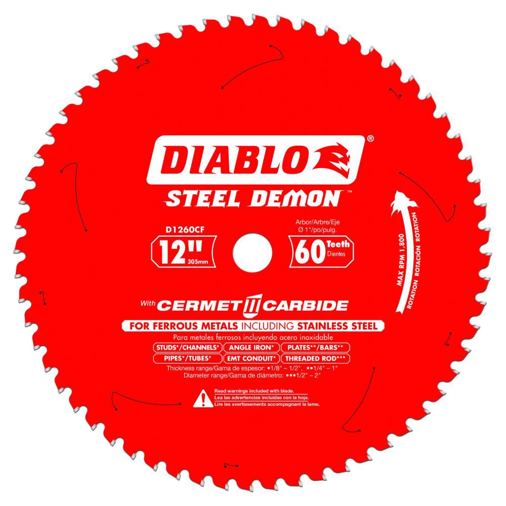 Diablo Tools 12 inch x 60 Tooth TCG Cermet II Steel Demon Medium Metal & Stainless Cutting 1800 RPM Chop Saw Blade with 1 inch Arbor, large image number 1