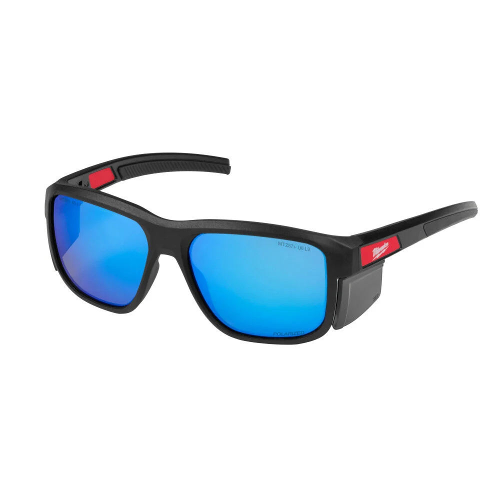 Milwaukee Polarized Full Frame Safety Glasses with Removable Side Shields  Blue Mirrored Dual Coat Lenses, large image number 1