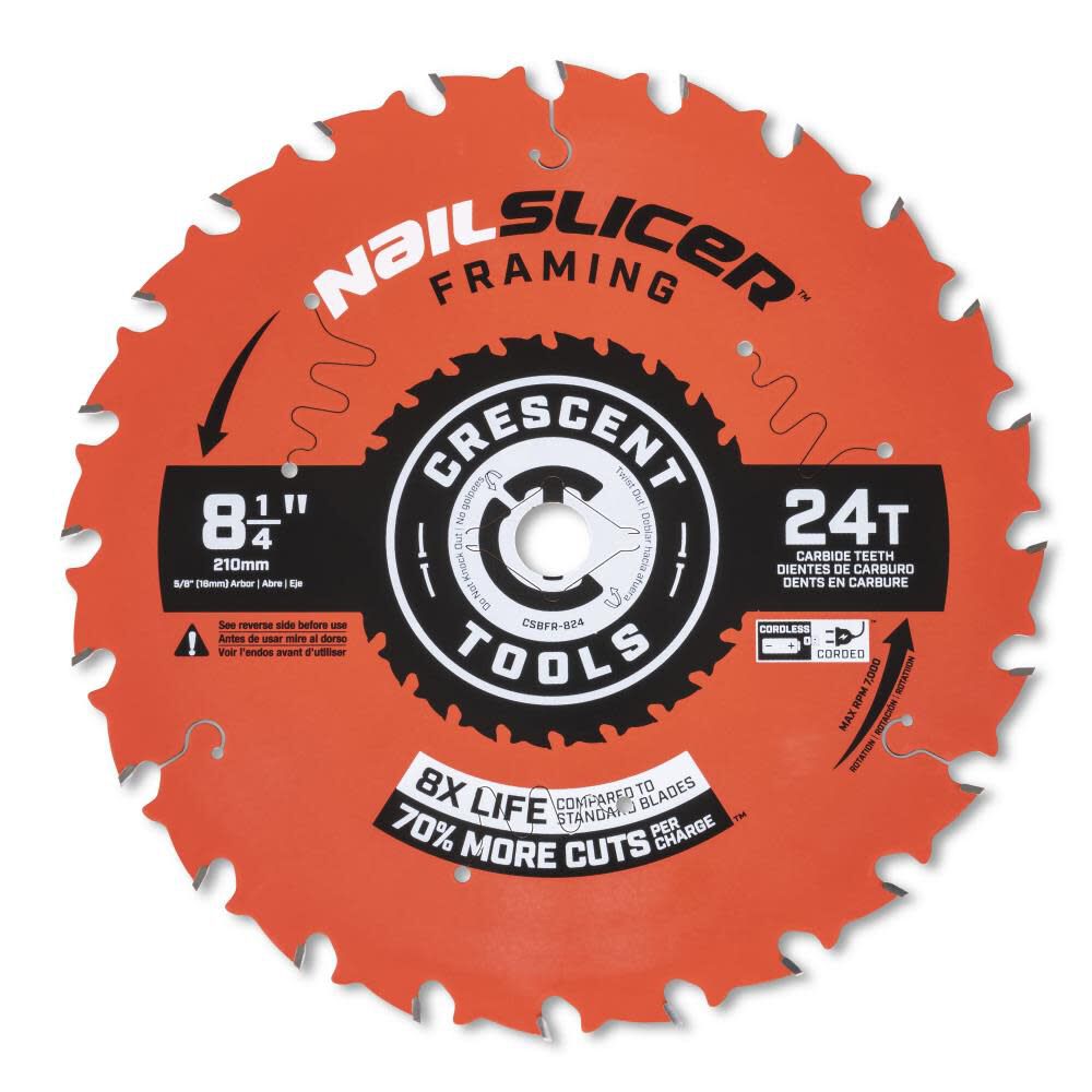 Crescent Circular Saw Blade 8 1/4in x 24 Tooth NailSlicer Framing – CSBFR-824