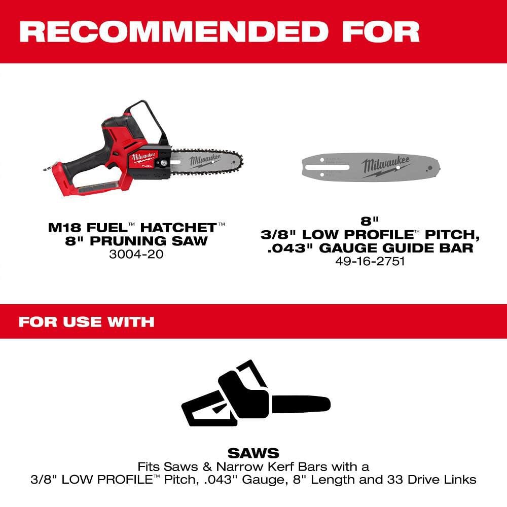 ヘルファイヤー　jelado Milwaukee 8inch Pruning Saw Chain 49-16-2750 - Acme Tools