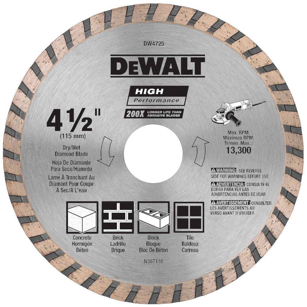 DEWALT HP4 1/2 Inch Turbo Rim Diamond Blade for Stone and Masonry, large image number 1
