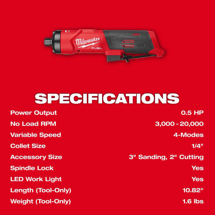 Milwaukee M12 FUEL 1/4 Inch Straight Die Grinder (Bare Tool) and M12 REDLITHIUM XC 12V 5Ah Lithium Ion Power Tool Battery Pack Bundle, large image number 8