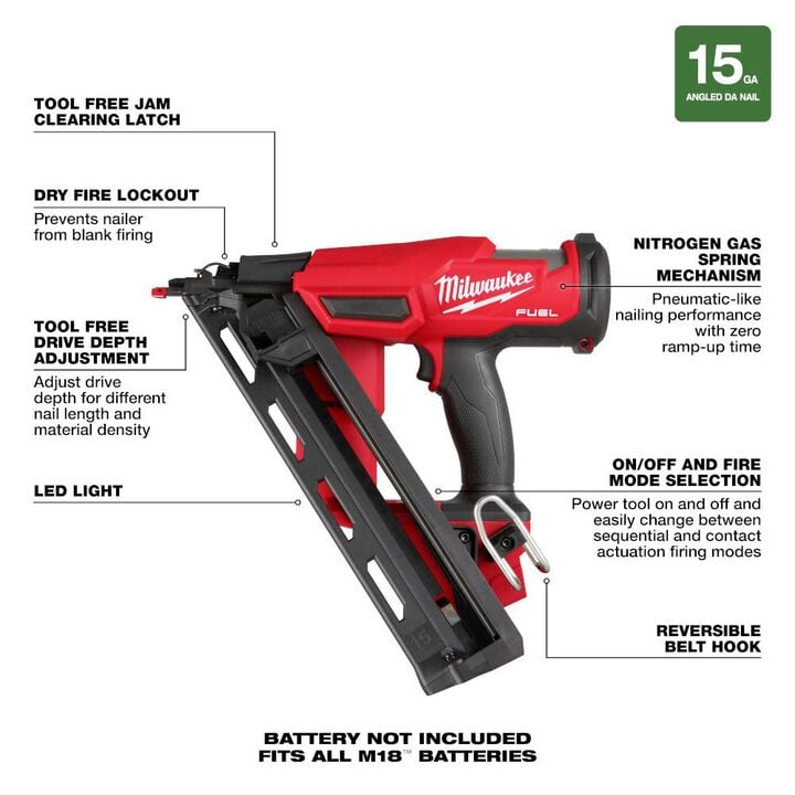 Milwaukee M18 FUEL 15 Gauge Finish Nailer (Bare Tool), large image number 7