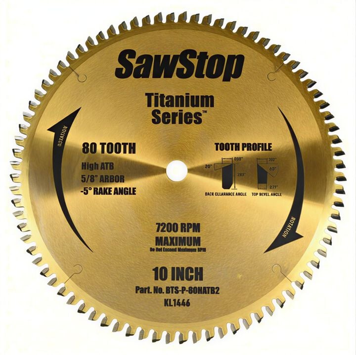 Sawstop Titanium 10 Inch 80T Fine Wood Cutting Table Saw Blade with 5/8 Inch Arbor