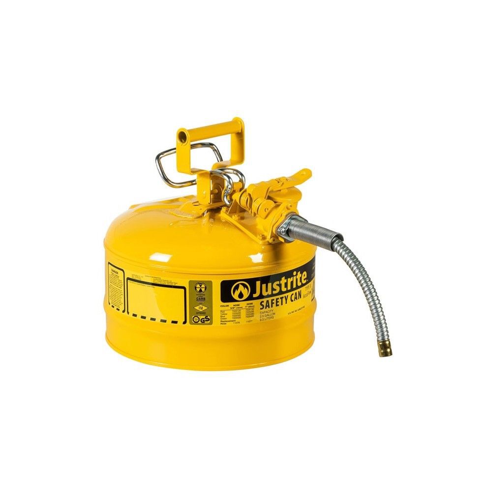 Justrite 2.5 Gal Steel Safety Yellow Diesel Fuel Can Type II, large image number 1